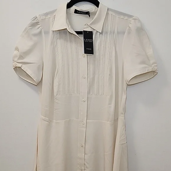 Lauren Ralp Lauren Black Label Shirtdress Elegant Winter Cream Midi Dress SZ 4 - Picture 16 of 16